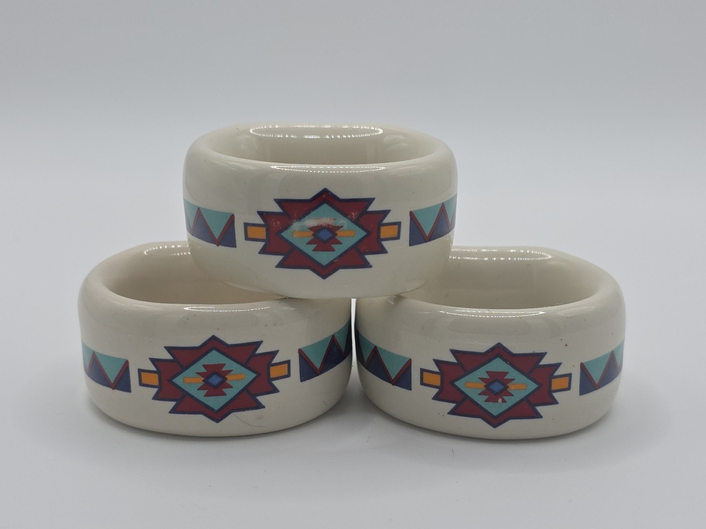 3 Southwestern Style Ceramic Napkin Rings Southwest Tableware