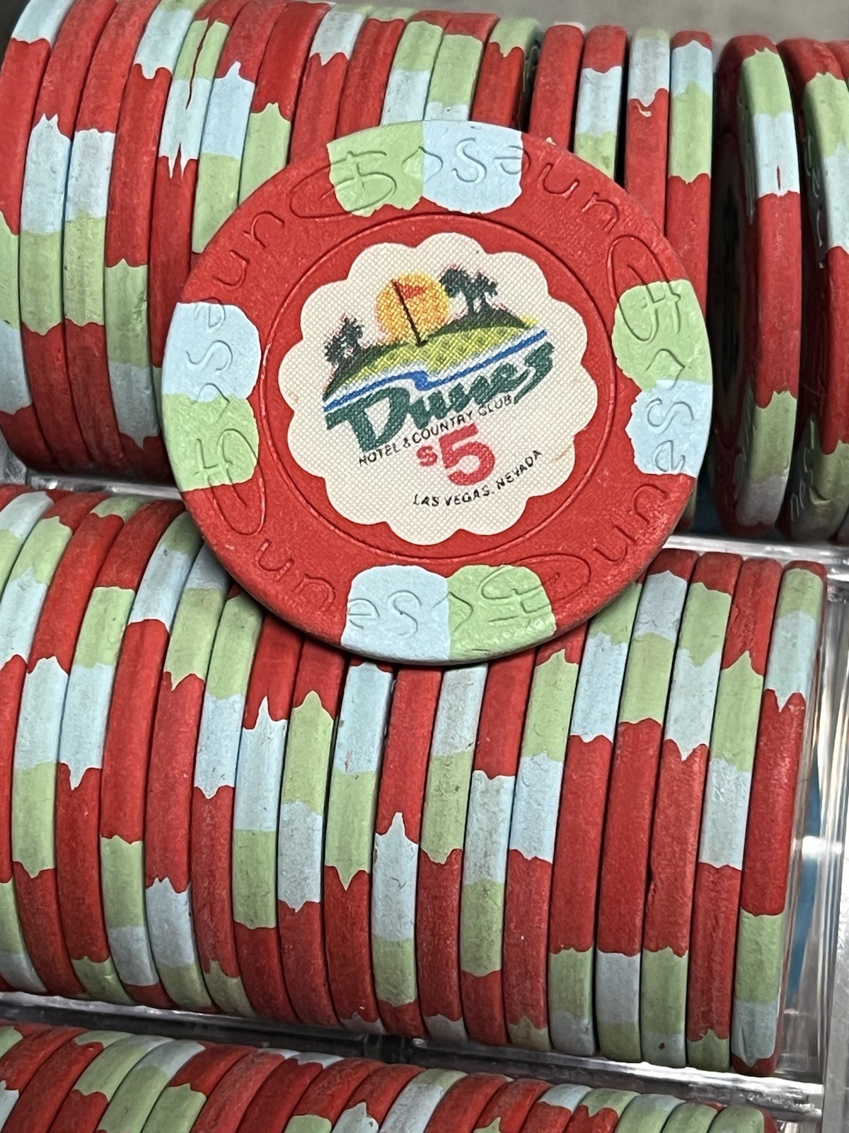 100 - $5 DUNES CASINO CHIPS - Las Vegas Nevada - Used - House Mold