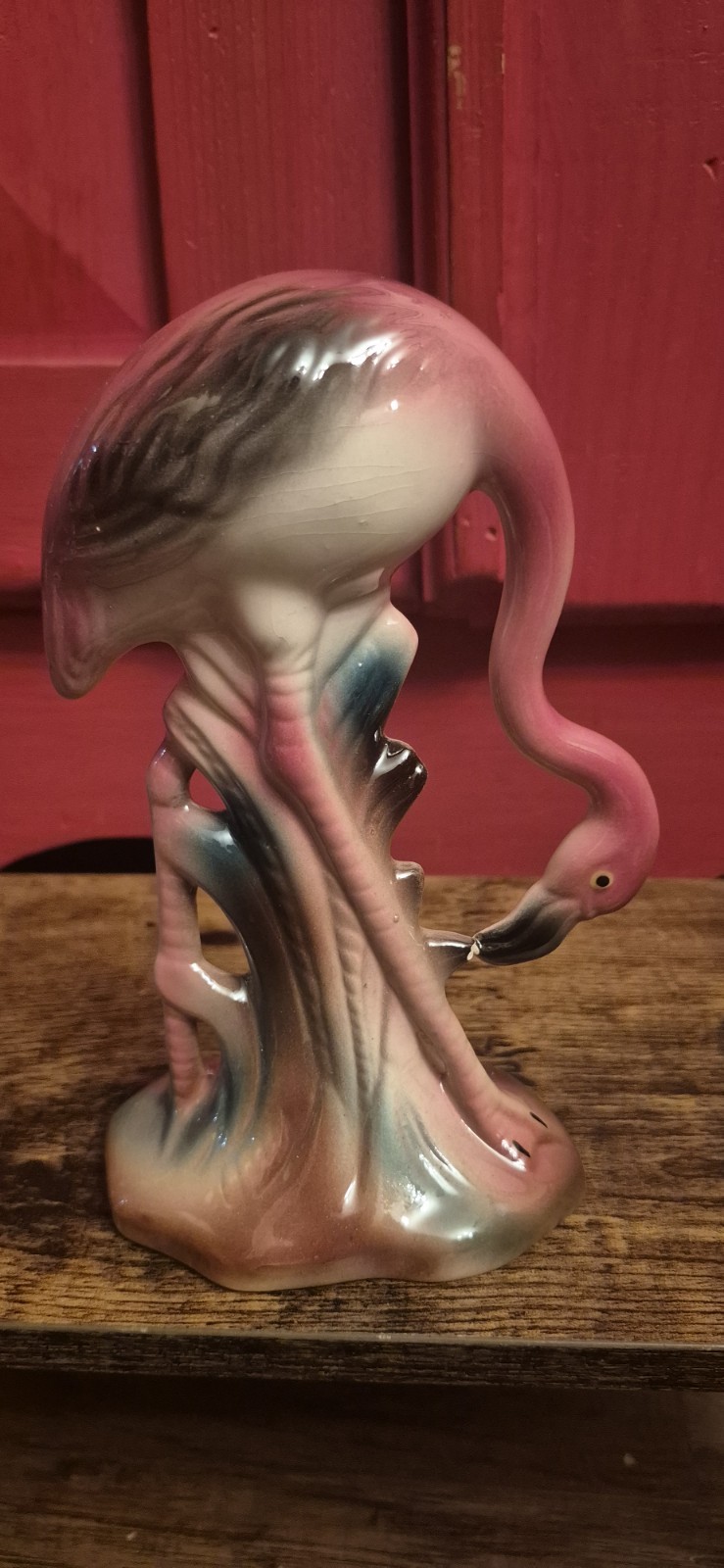 Vtg 1950s Pink Flamingo Ceramic Figurine MCM Mid Century Modern 7” Bowing Down