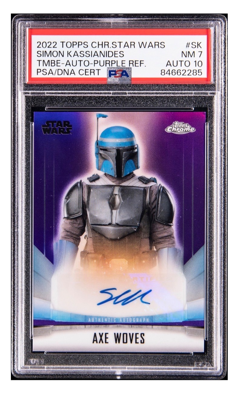 2022 Topps Chrome Star Wars Mandalorian Simon Kassianides as Axe Woves Auto26/50