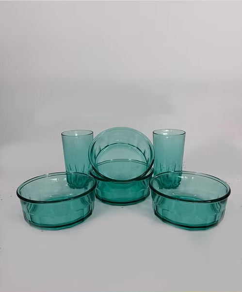 Vintage 1990 Arc Intl- Luminarc French Crossbrand Teal 6 Piece Glassware Set