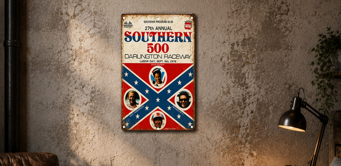 Vintage Southern 500 Darlington Raceway NASCAR Racing Metal Sign 8x12 Retro