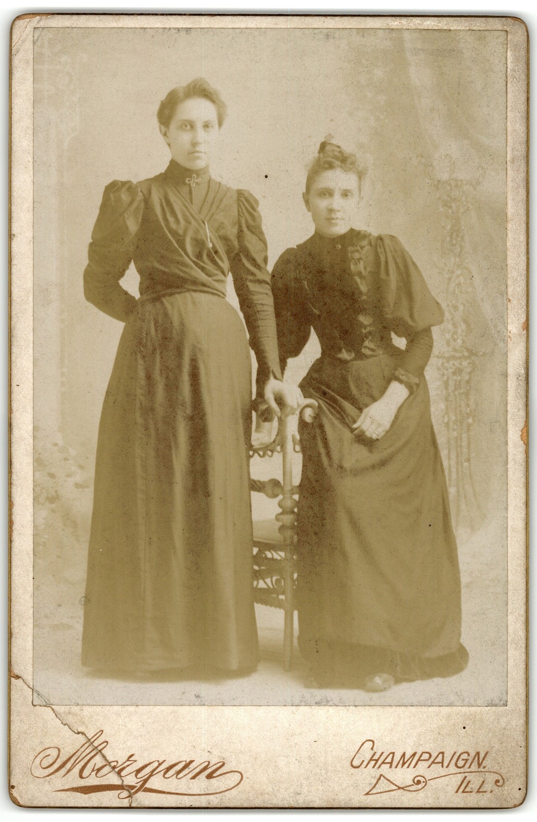 Cabinet Card Circa 1890s Morgan Two Ladies In Dresses Champaign IL