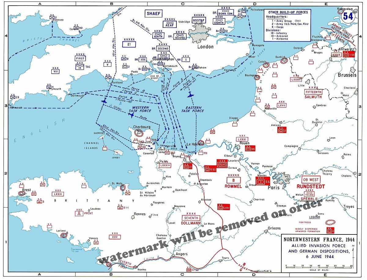 WWII D-Day Normandy Map June 6 1944 Allied Invasion German Positions 11x14 print