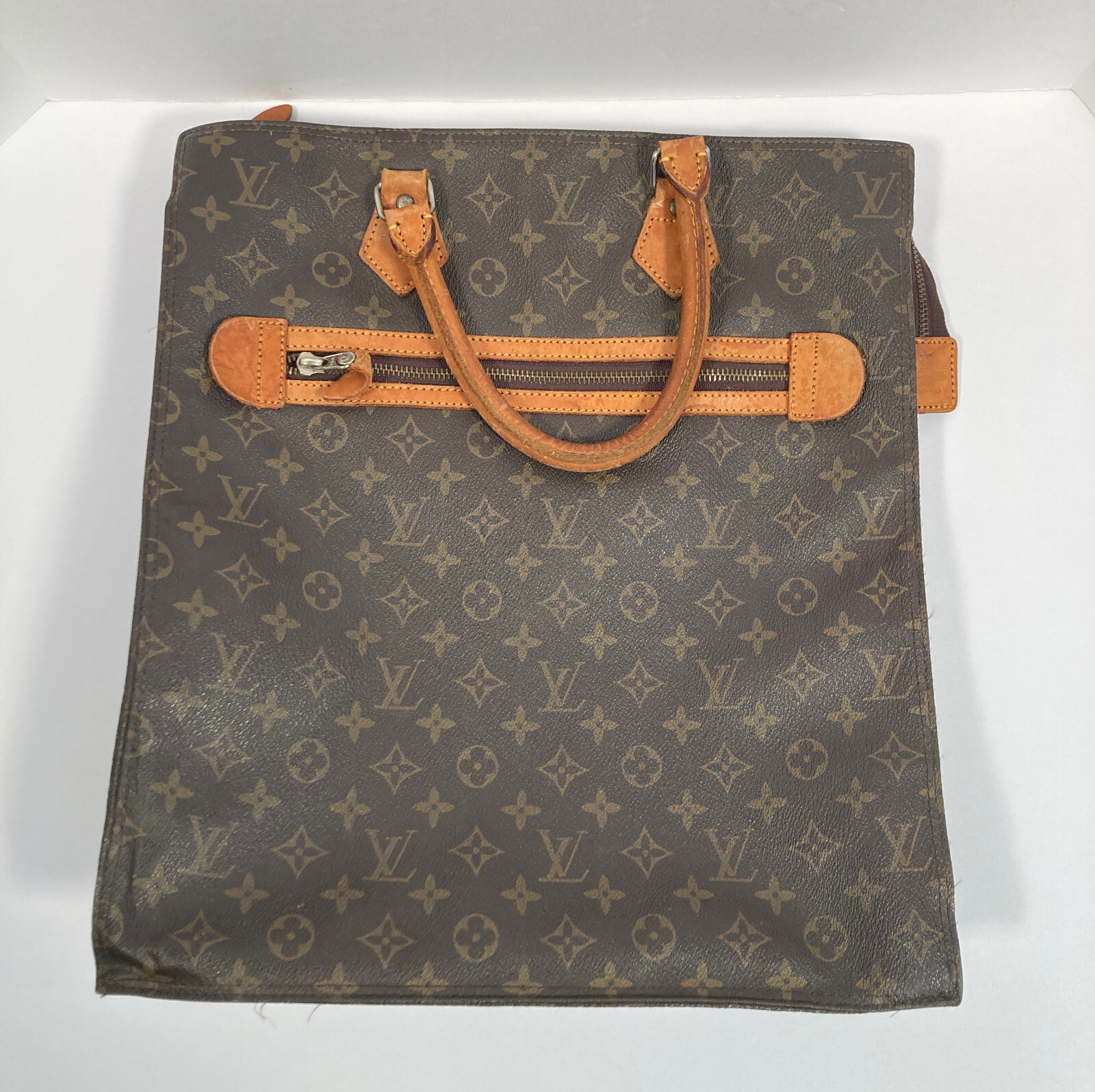 VTG Louis Vuitton Signature Monogram Canvas Leather Tote Bag 4x13x15