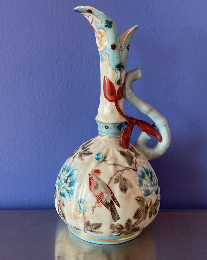 Beautiful Antique Victoria Carlsbad Blue & Gold  Accents Vase 9.5 Inches Mint