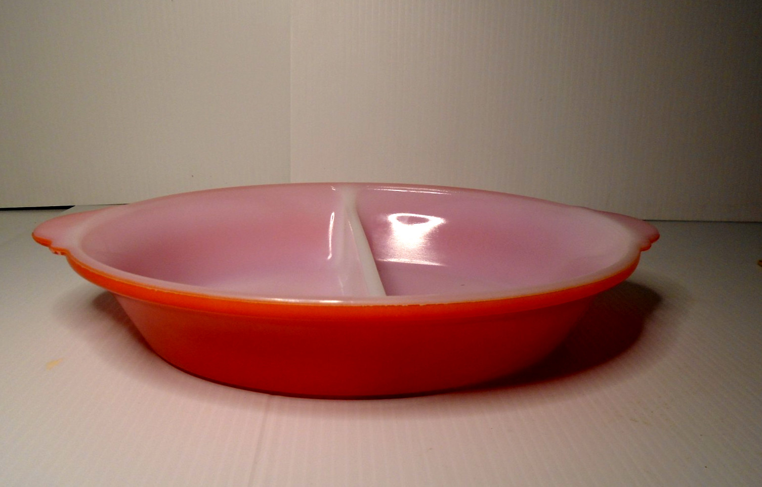 Vintage GLASBAKE Divided Oval Casserole Dish Bright Red 239 USA Vintage GLASBAKE Divided Oval Casserole Dish Bright Red 239 USA