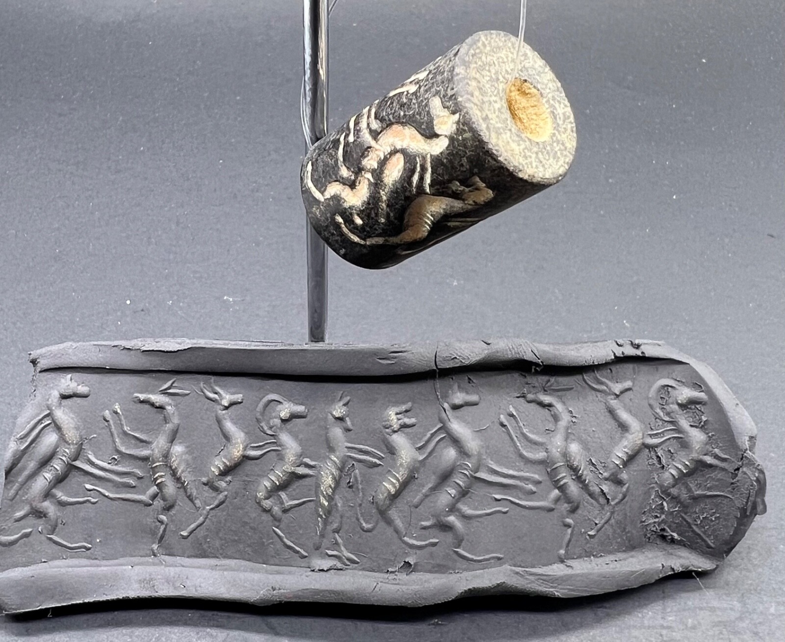 Babylonian Art Ancient Old Wild Animals Dinosaur Story Intaglio Cylinder Seal Babylonian Art Ancient Old Wild Animals Dinosaur Story Intaglio Cylinder Seal