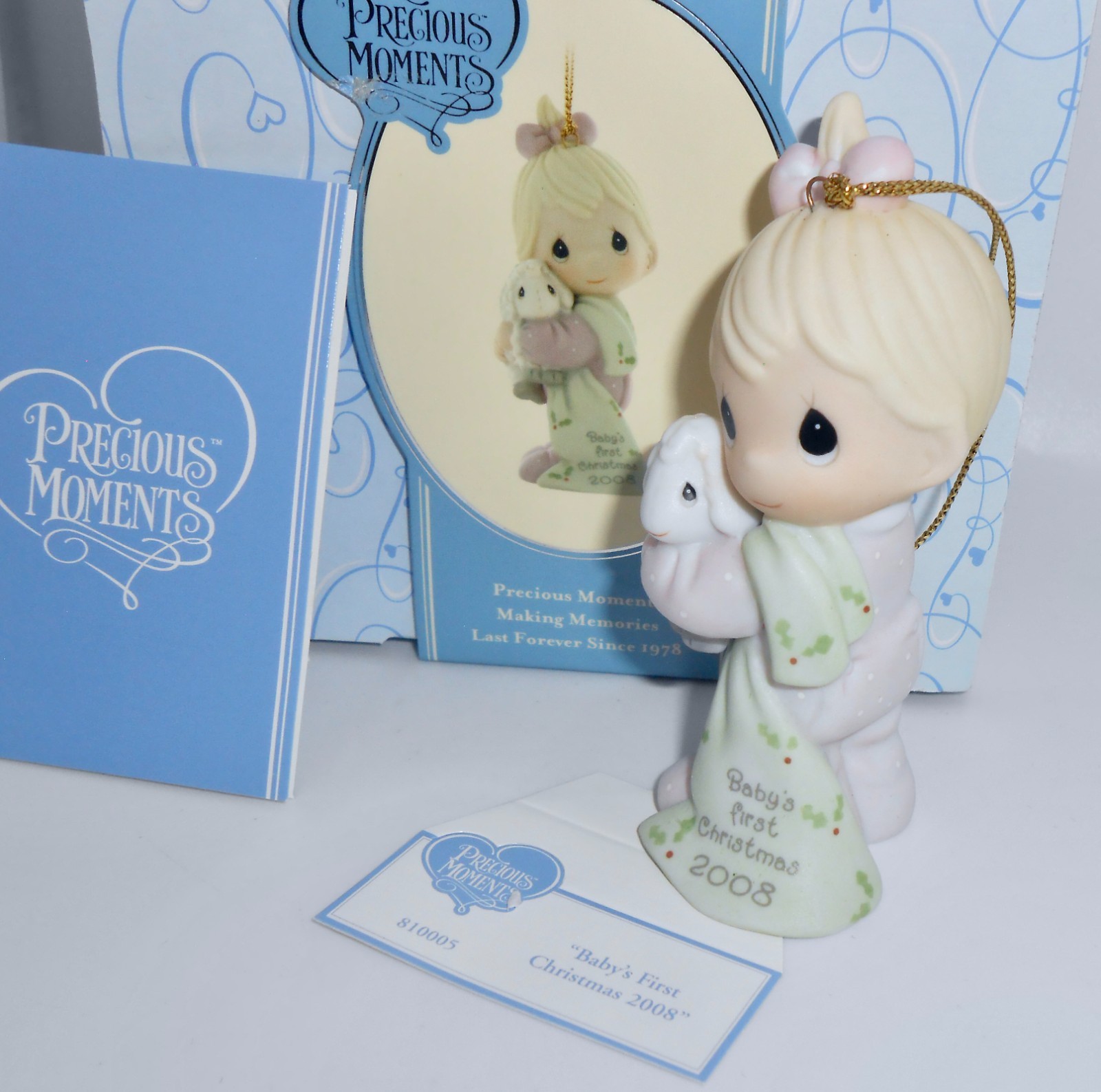 2008 Precious Moments BABY'S FIRST CHRISTMAS Ornament GIRL BOW Item #810005 H75