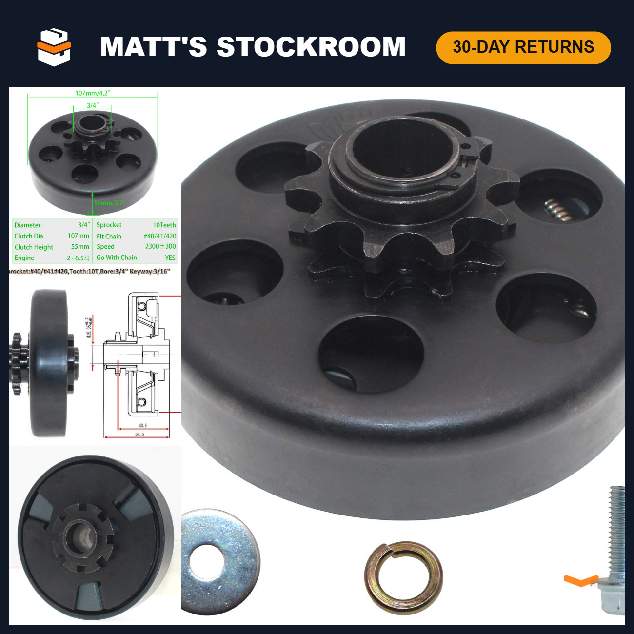 10 Tooth Clutch Compatible With Predator 212cc Centrifugal Clutch 3/4 Bore