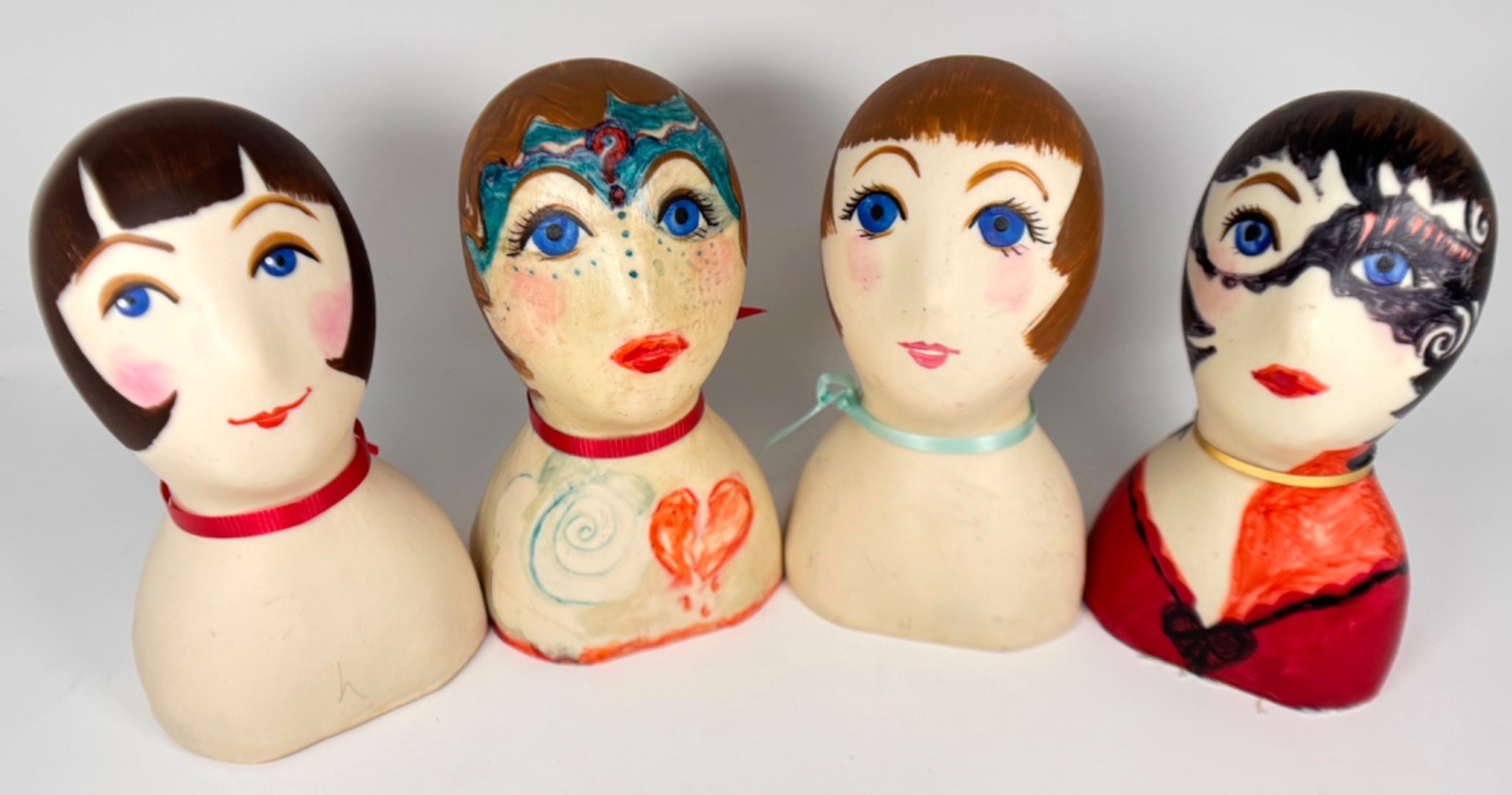 Vintage Art Deco Flapper Mannequin Heads Set 4 Signed AB 6/250 Ltd Ed Marion