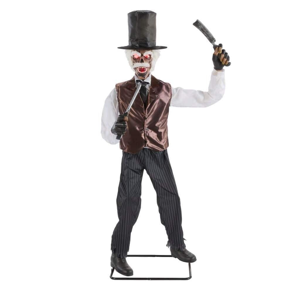 🎃 New- 7ft.Grave & Bones Animated LED Zombie Barber H15 👻
