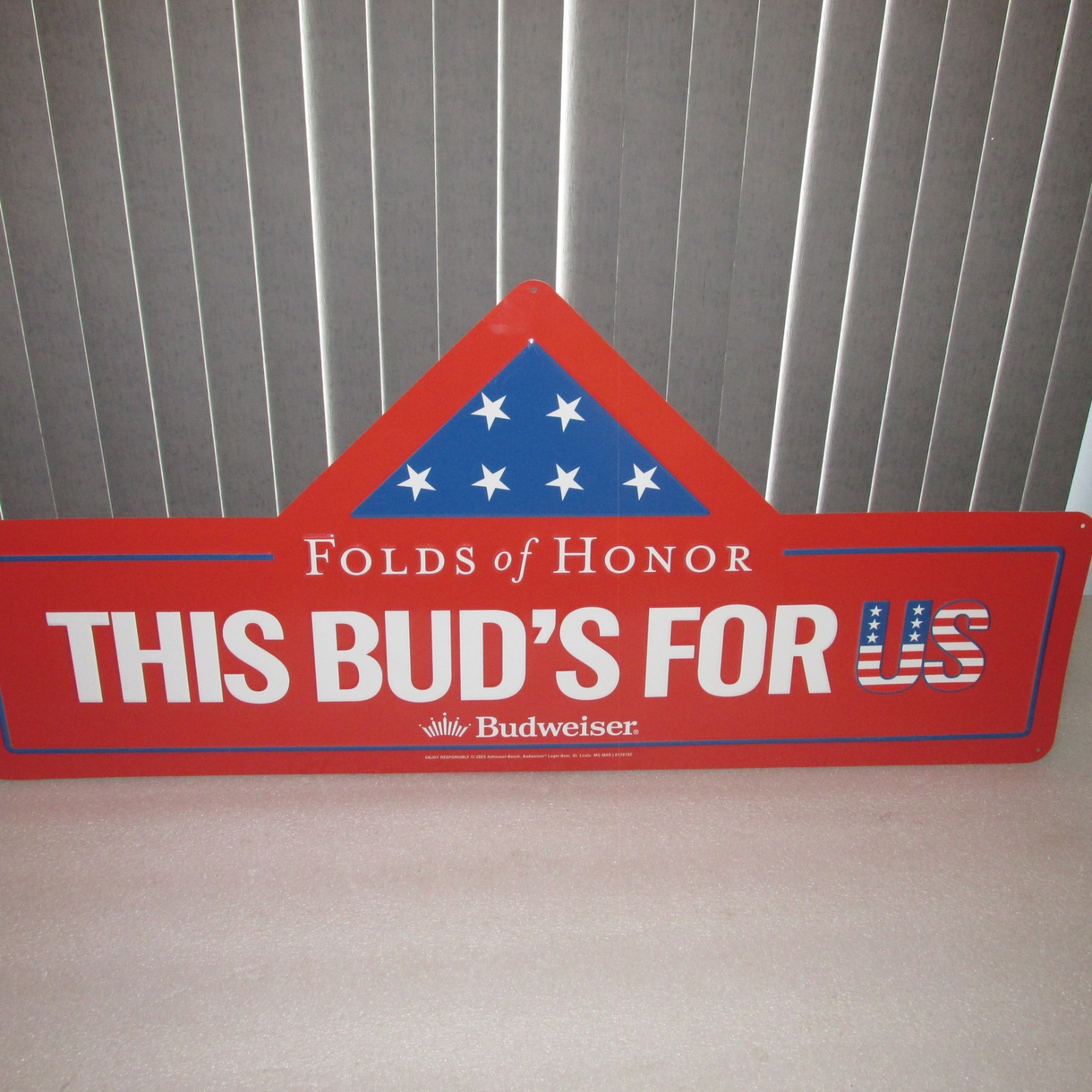 Budweiser Beer SIGN FOLDS of HONOR This Bud\'s for US 2026 32x15 tin RARE Budweiser Beer SIGN FOLDS of HONOR This Bud\'s for US 2026 32x15 tin RARE