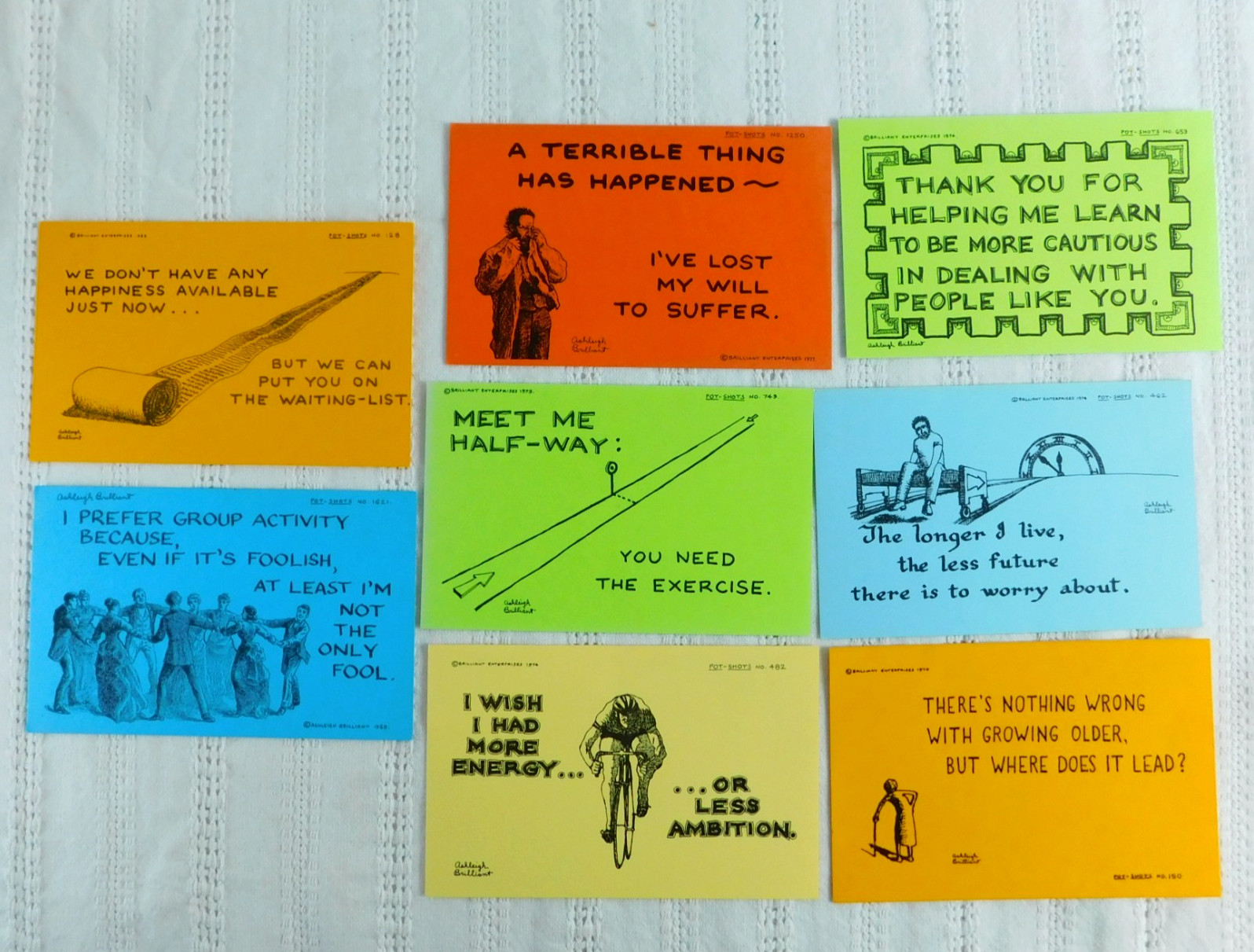 Ashleigh Brilliant Pot Shot Postcards Lot of 8, Unused 1965-77 Vintage Humor