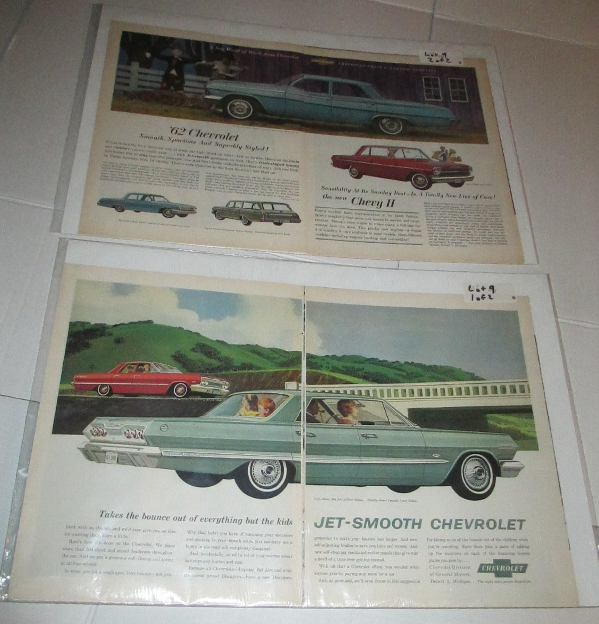 Lot of 2 Chevrolet 1962 1963 Car Advertisement Centerfold 21