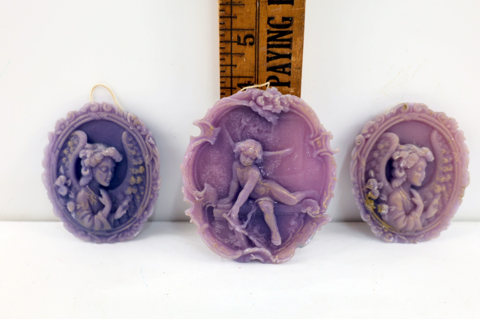 Vintage Handmade Lot of 3 Cherub & Angels Beeswax Wall Plaques