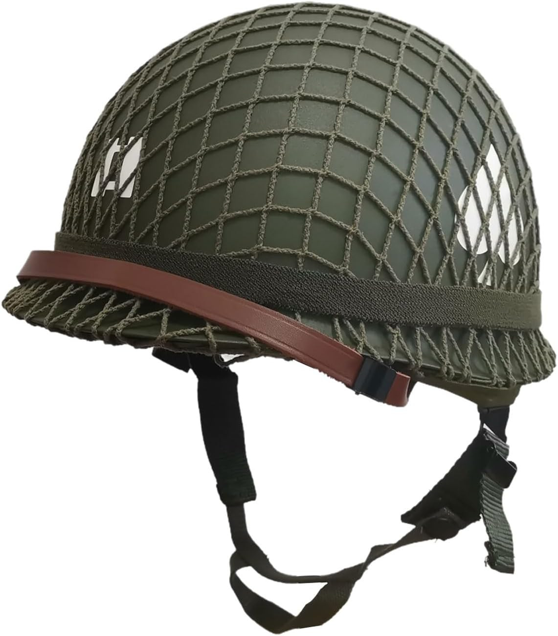WWII US Army M1 Steel Helmet Replica - WW2 Gear with Canvas Chin Strap, Mesh