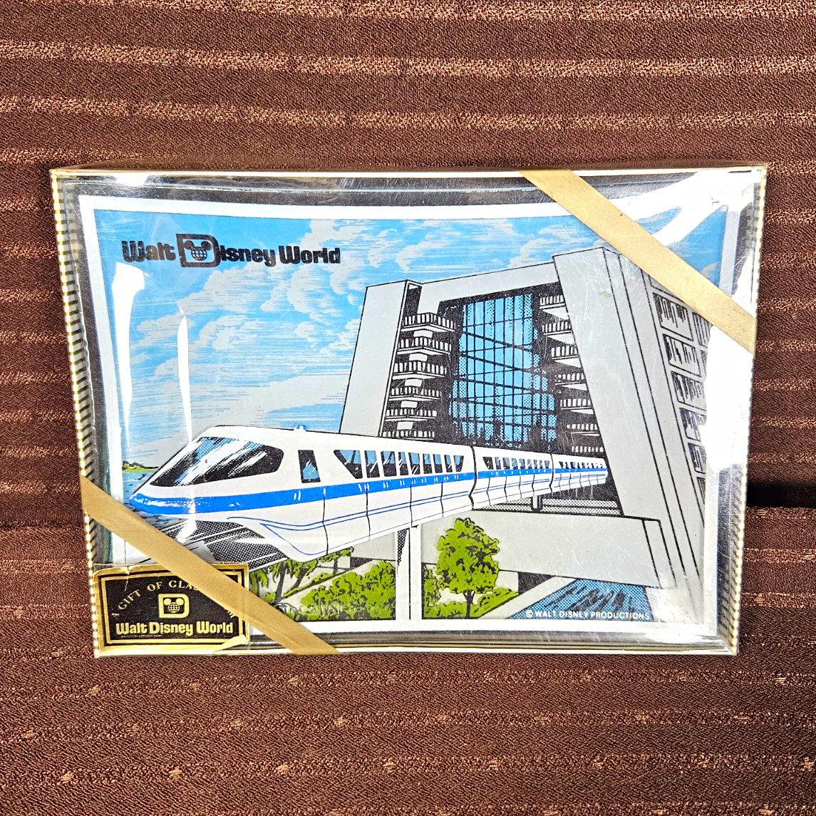 Vintage 1970s Walt Disney World Monorail Contemporary Glass Tray NOS