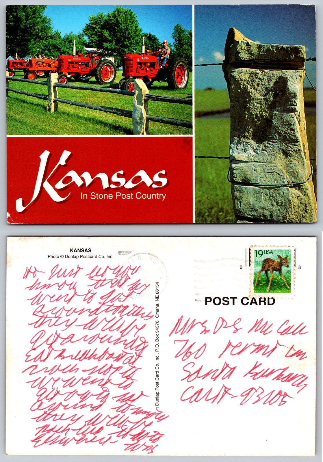 Continental Kansas Stone Post Country Postcard