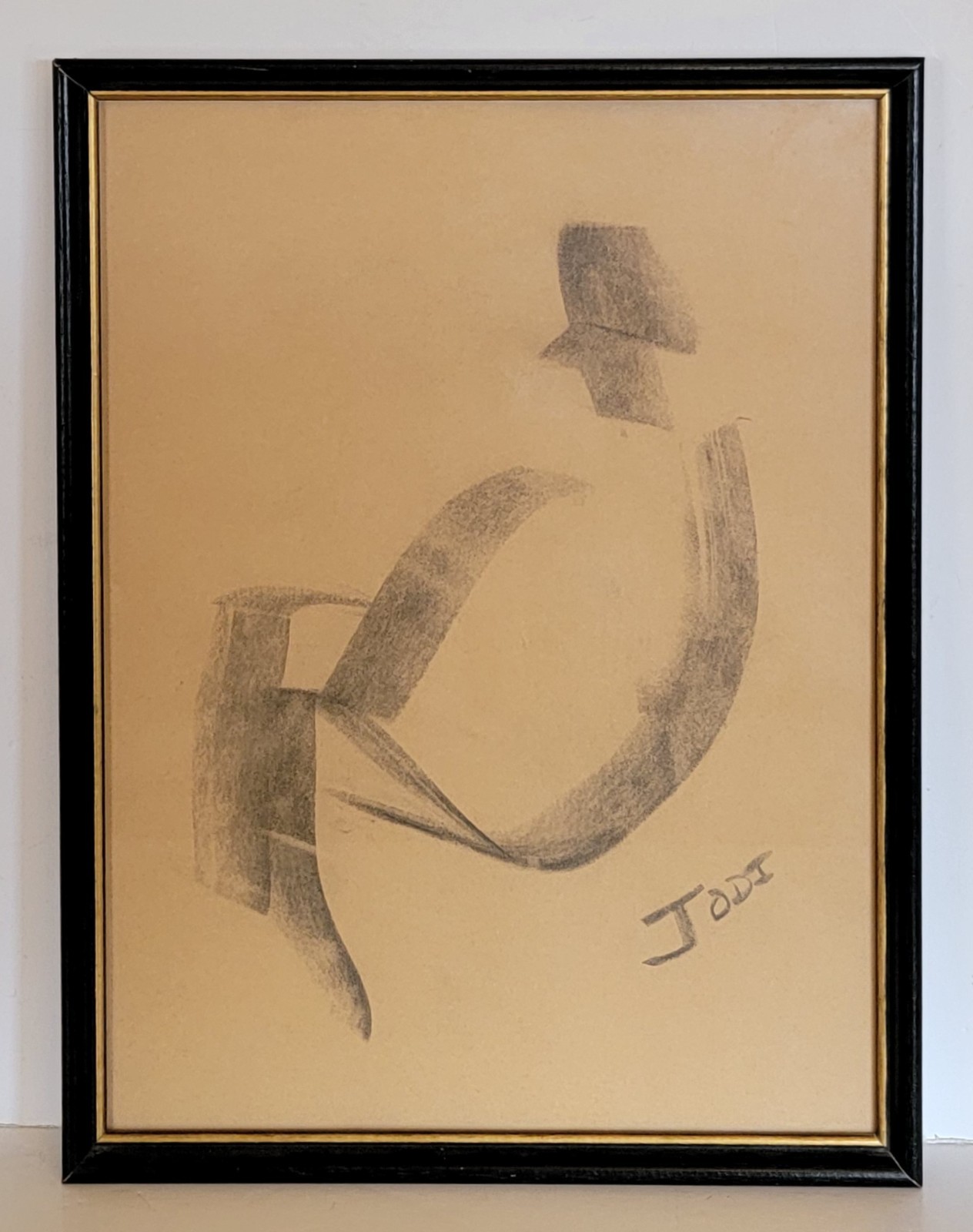 Vtg MCM Abstract Figurative Drawing Signed Jodi Mid Century Modern Framed Art