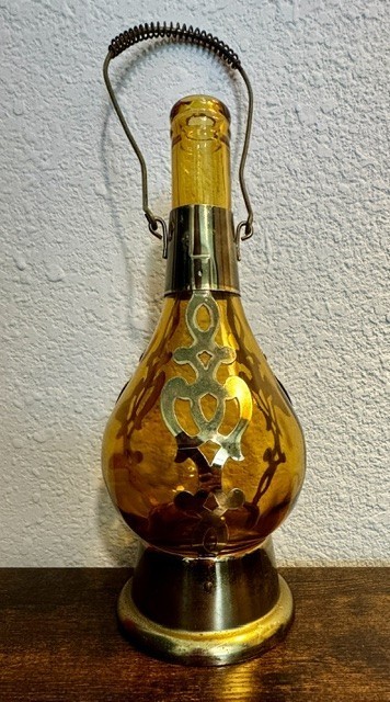 Vintage Amber Glass Lantern Musical Decanter Sankyo Japan Mid Century Barware