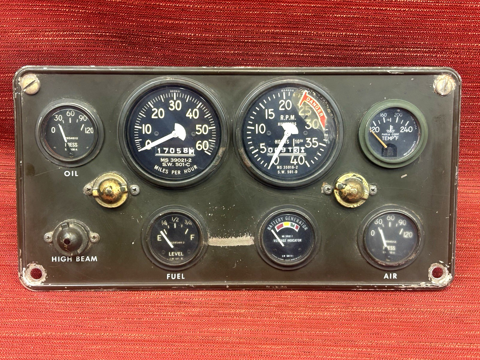 NICE Vintage M- series Military  vehicle dash panel gauge cluster Stewart Warner