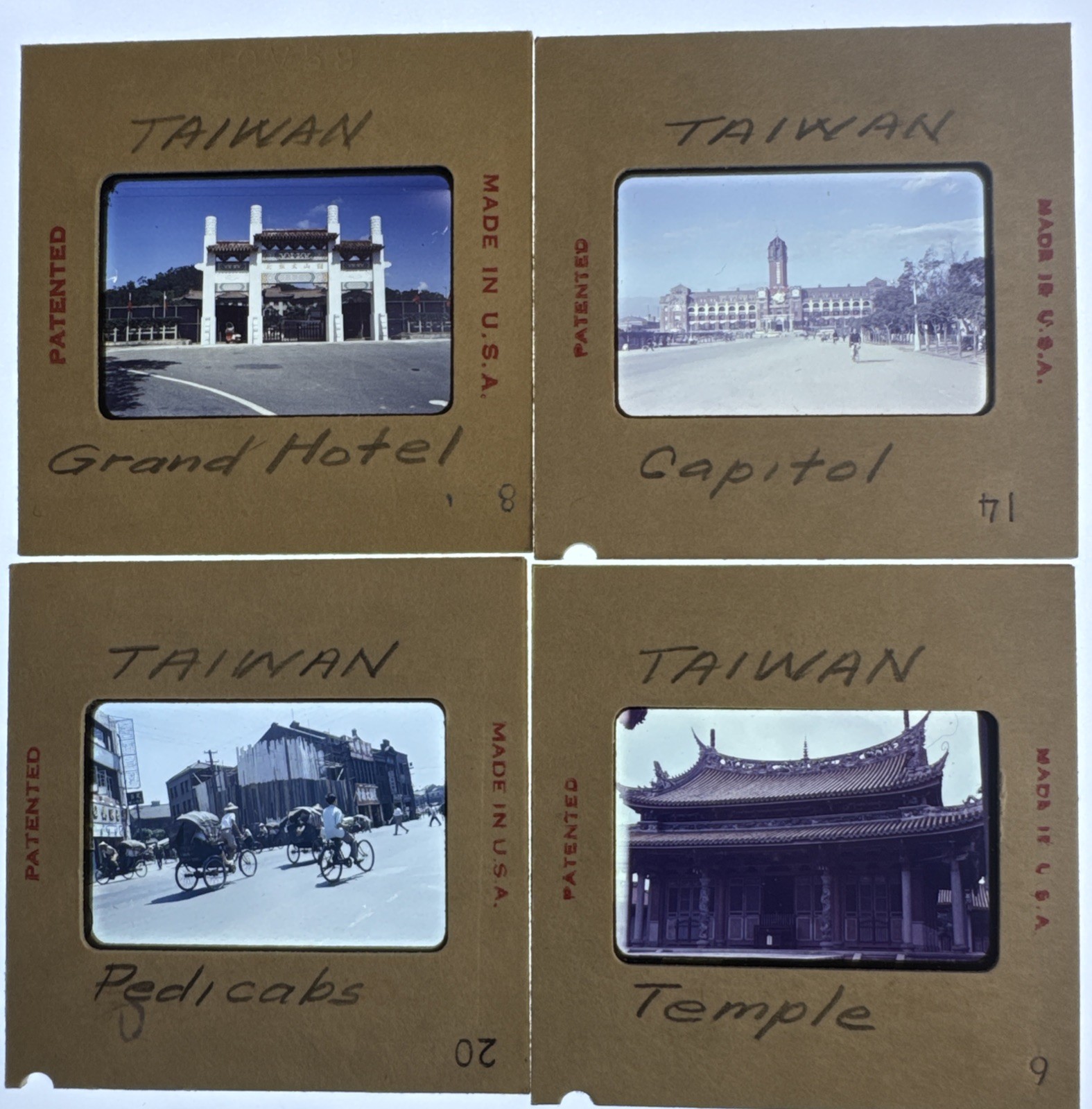 Vintage Taiwan Taipei 35mm Slides Lot of 4 Grand Hotel Capitol Temple Pedicabs