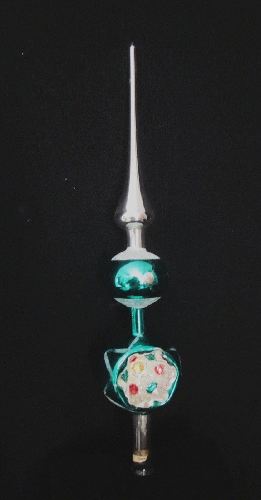 Vintage Turquoise Indent Glass Christmas Tree Topper Finial Germany 12\
