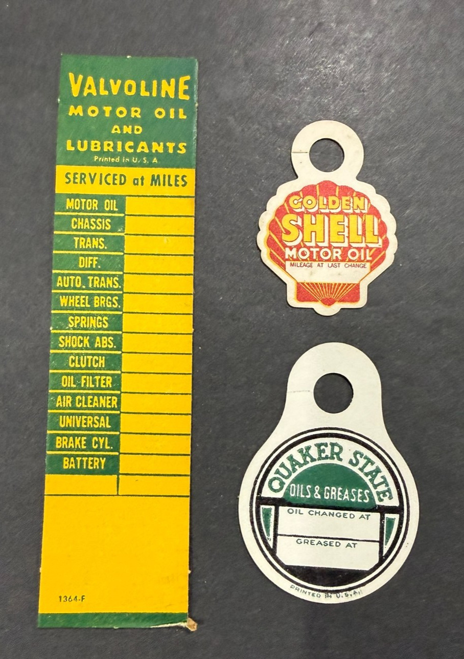 Vintage Valvoline, Quaker State & Shell Oil Change Reminder Tags Unused