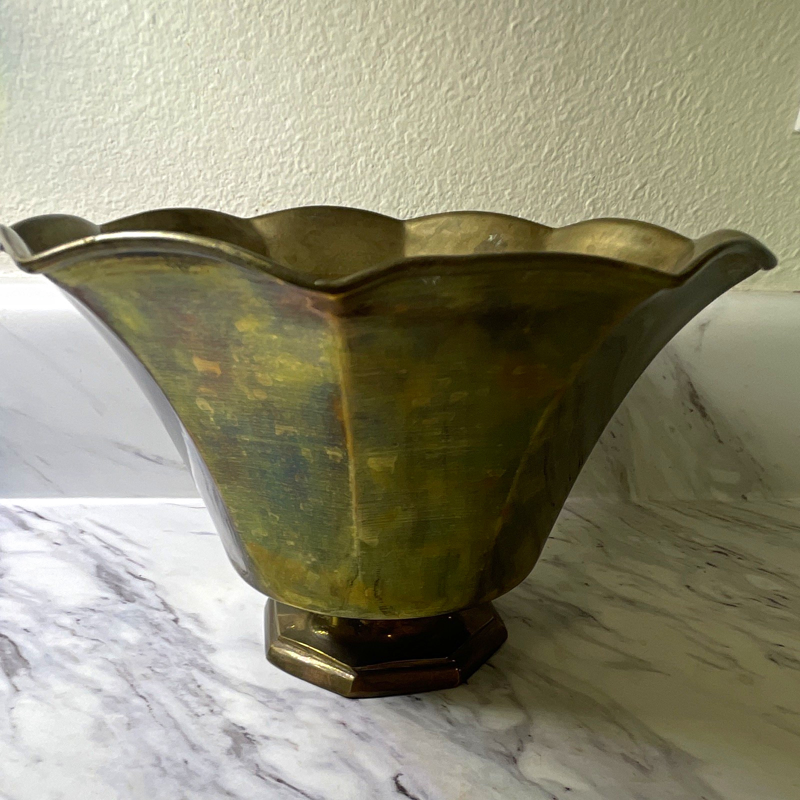 K.O.P.L Brass Pedestal Bowl/Planter Fluted with Scalloped Rim, Made in India