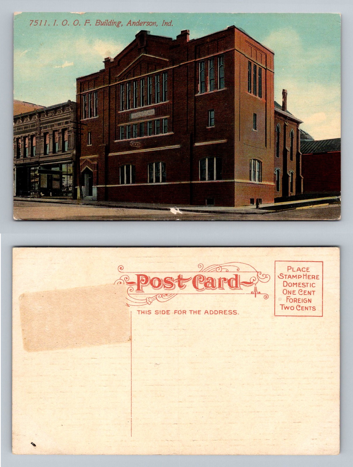 Anderson, IN-Indiana, I.O.O.F. Brick Building Street View Vintage Postcard