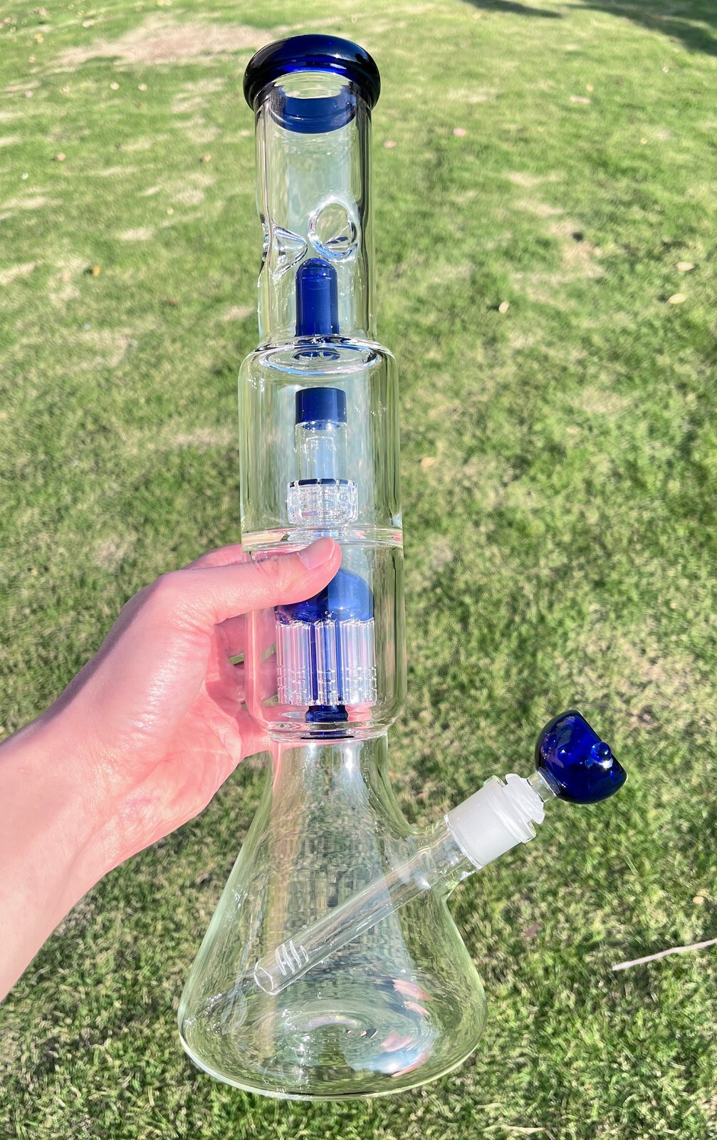 16\'\' Heavy Glass Bong Percolator Water Pipe Smoking Hookah 14mm Bowl Blue