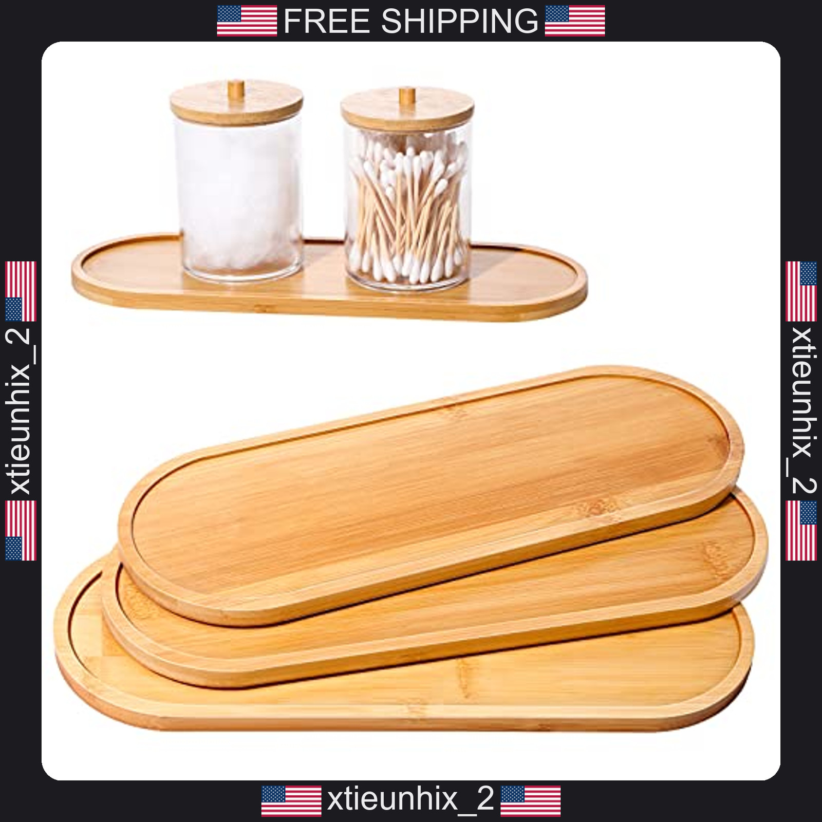 Bamboo Vanity Trays Set of 3, 11x4 Inch, Wooden Serving Trays for Bathroom