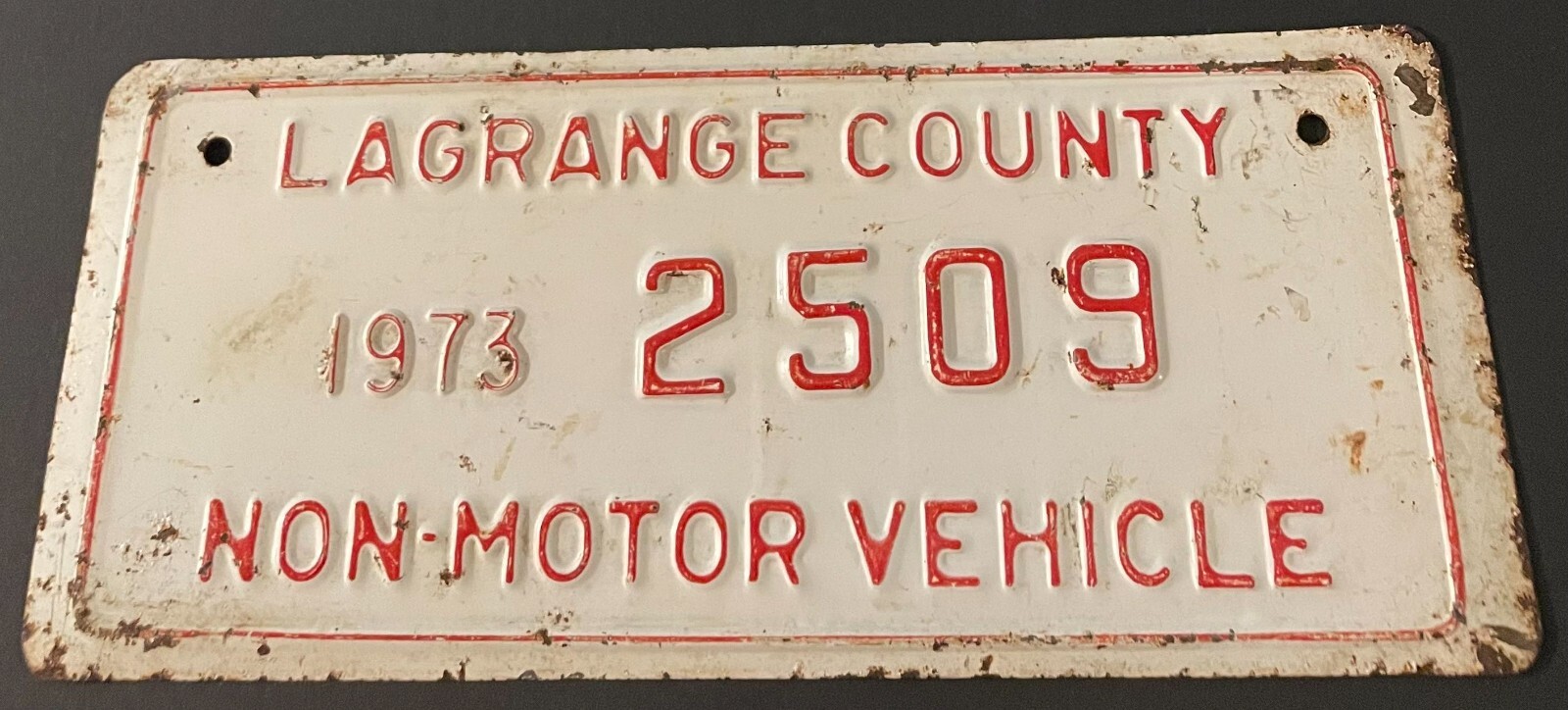 1973 Lagrange County License Plate 2509 Non Motor Vehicle Horse Buggy Amish