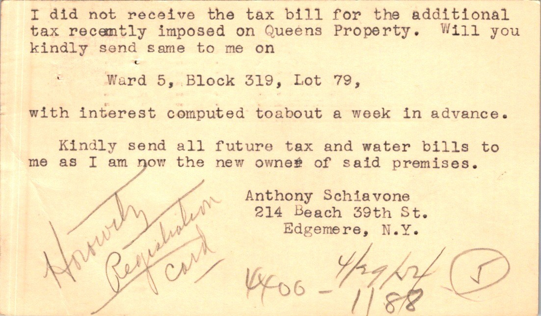 2ct Franklin Far Rockaway 1920s Queens Tax Notice Postcard Postal Card