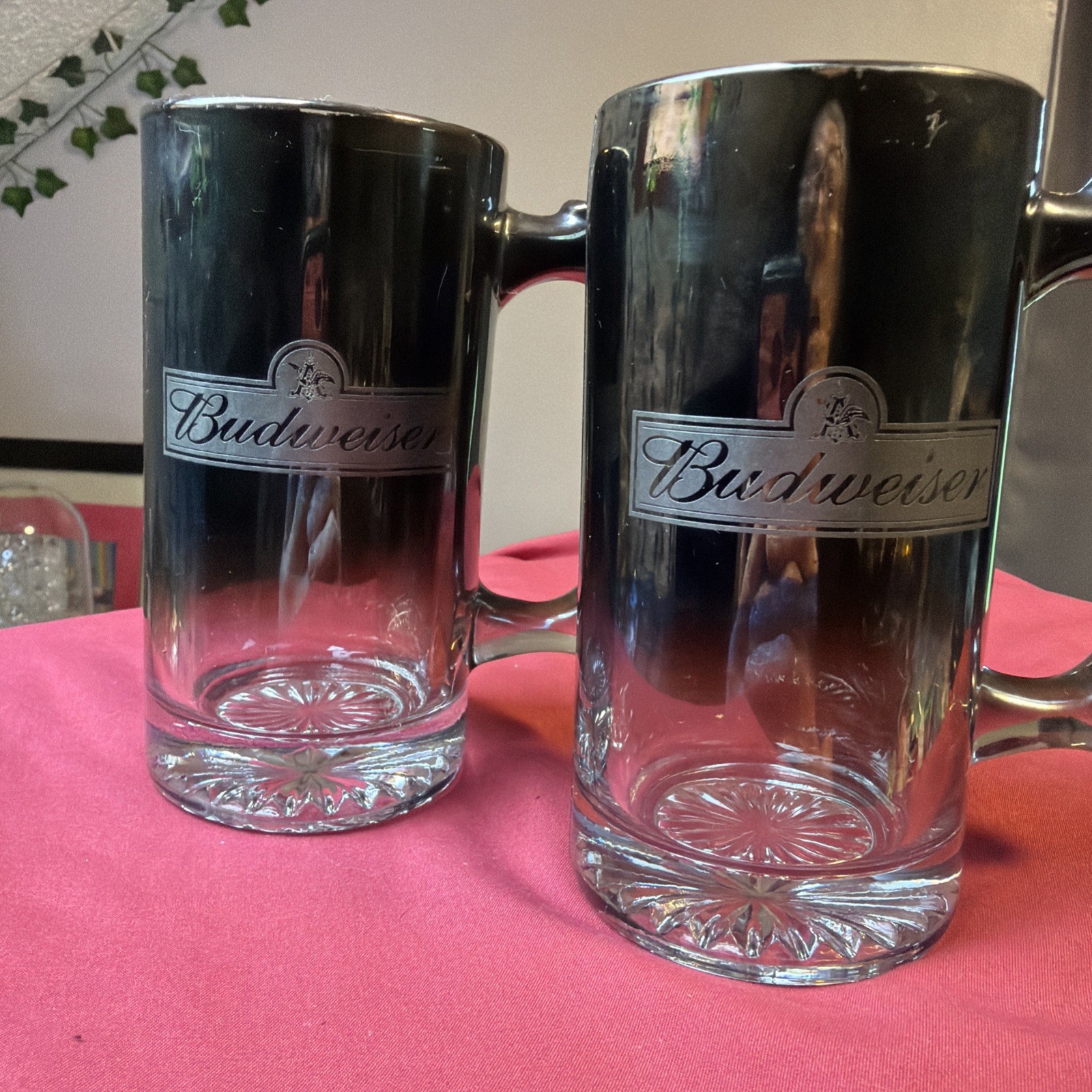 Vintage 2000 Budweiser Silver Fade Mercury Glass Beer Stein - Pint Set of 2