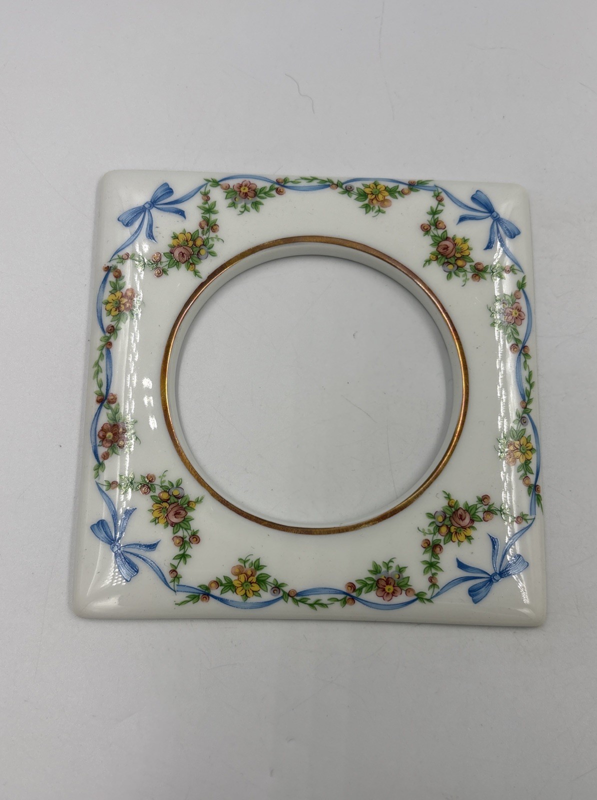 Vtg Limoges France signeD Porcelain Picture Frame square painted flowers  5”x5”