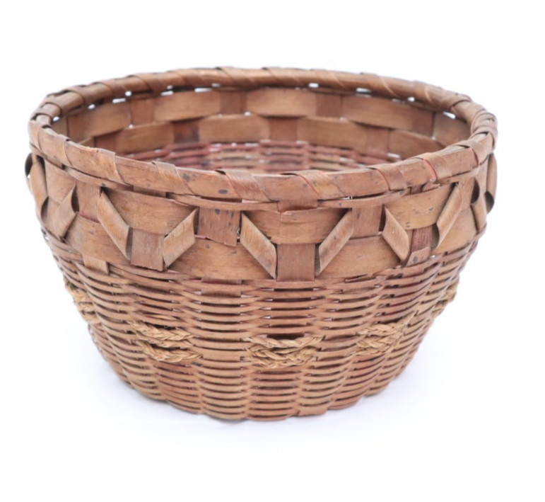 Vintage Penobscot Native American Round Gathering Basket Woven