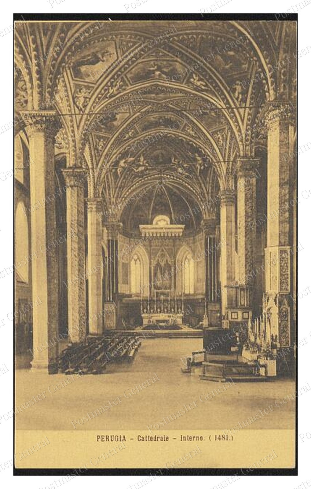 Perugia Italy Cathedral Interior Standard Postcard COPY RPPC