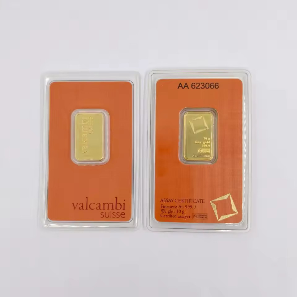 10 Gram Valcambi .9999 Design Gold Plated Copper Bar in Assay Card