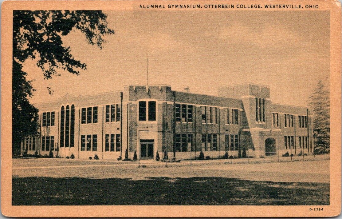 Westerville OH Alumnal Gymnasium Otterbein College 1930s Street Linen Postcard