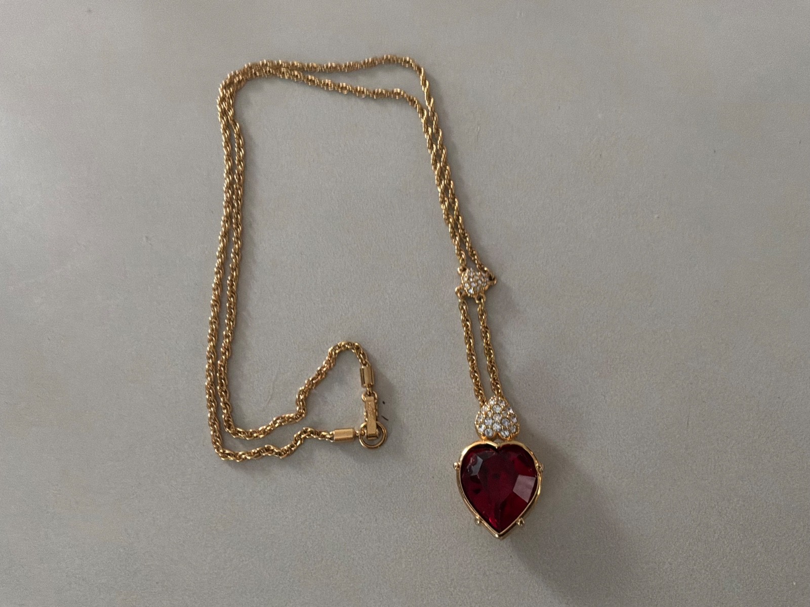 Retired Swarovski Triple Heart Ruby/ Crystal/ Pave Crystals Necklace Signed Retired Swarovski Triple Heart Ruby/ Crystal/ Pave Crystals Necklace Signed