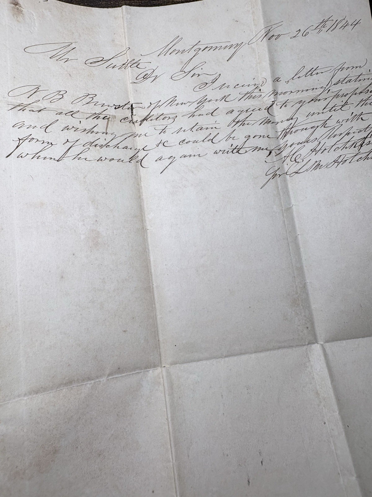 1844 Dated Document - Collectible Paper Letter 1800s Antique