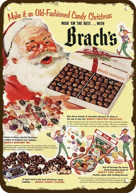 1952 BRACH\'S CANDY & SANTA CLAUS Vintage Look DECORATIVE REPLICA METAL SIGN
