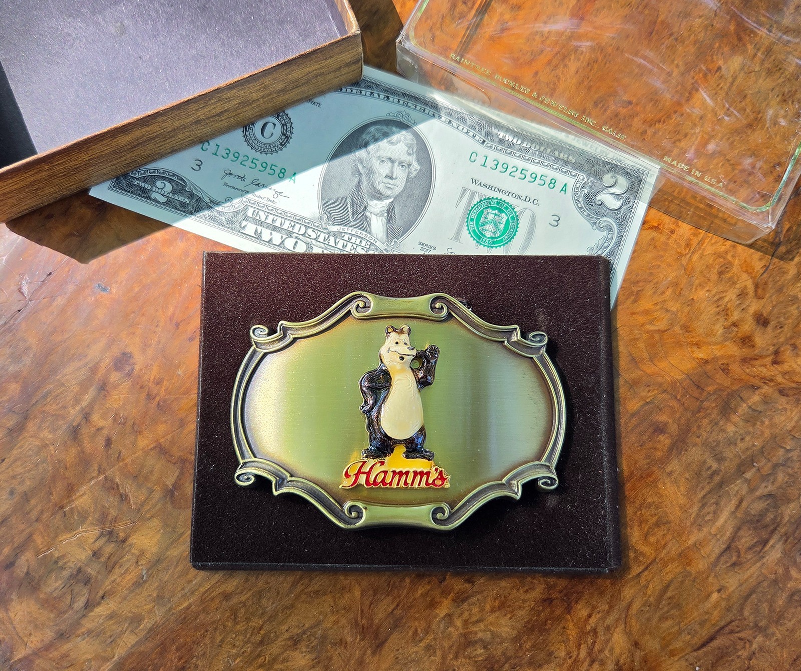 1978 Vintage HAMMS BEER Belt Buckle-Mint+Box-RAINTREE
