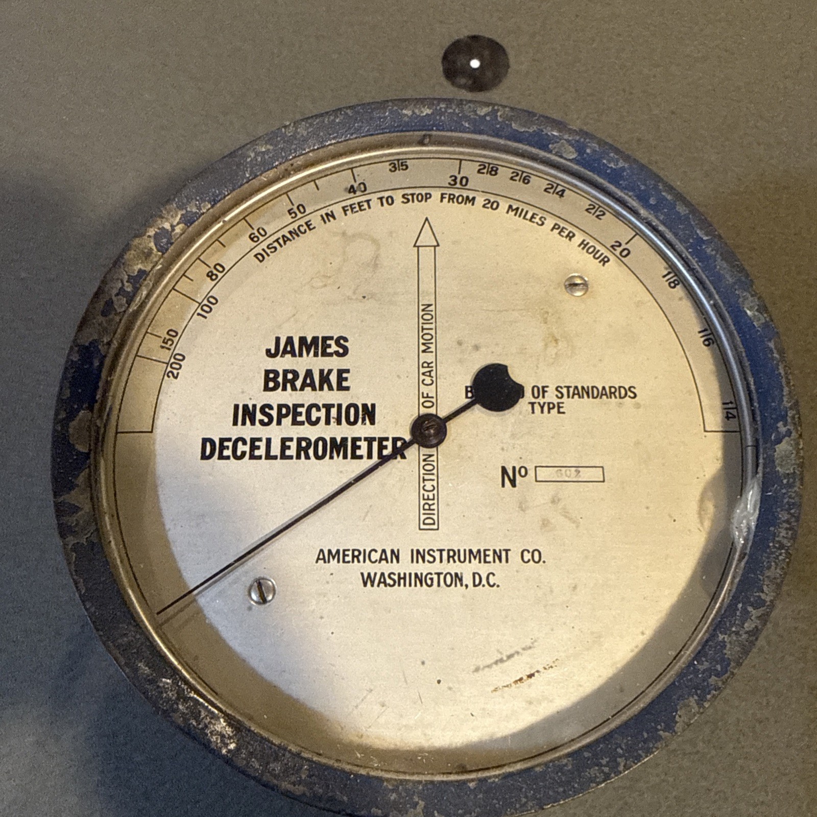 Antique James Brake inspection Derelerometer No. 602 from the 20s or 30s