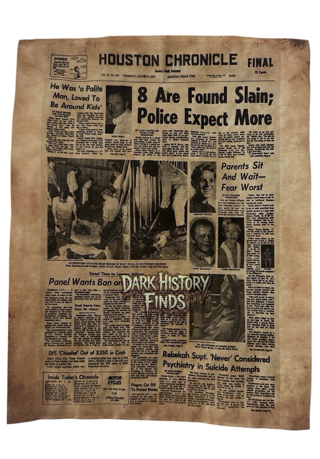 Dean Corll 8 Are Found Slain Houston Chronicle Newspaper Headline ￼￼