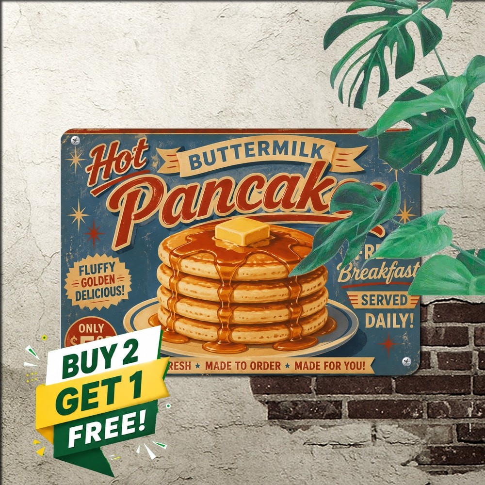 Buttermilk Pancakes Stack Vintage Metal Sign Retro Diner Kitchen Decor 8x12