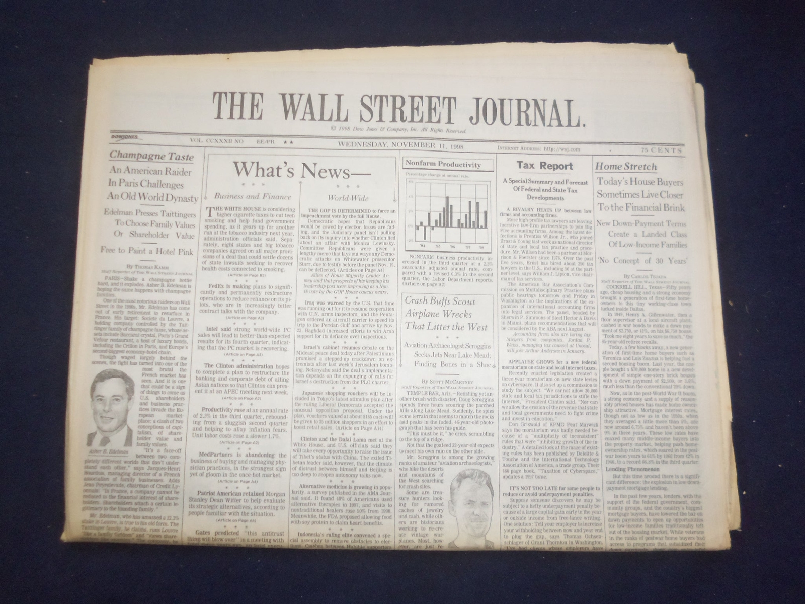 1998 NOV 11 THE WALL STREET JOURNAL - HOUSE BUYERS LIVE CLOSER TO BRINK - WJ 117 1998 NOV 11 THE WALL STREET JOURNAL - HOUSE BUYERS LIVE CLOSER TO BRINK - WJ 117