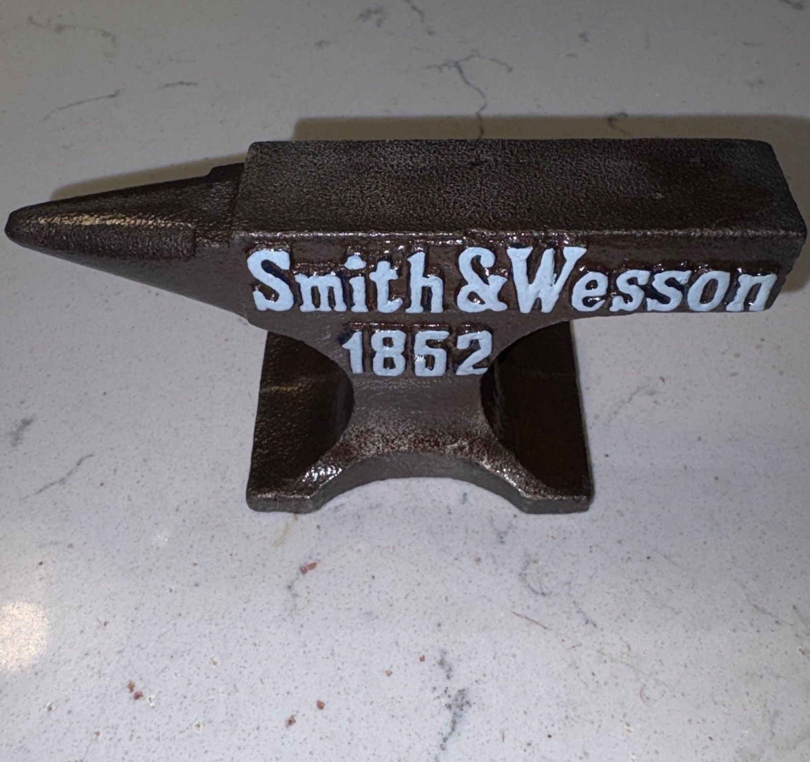 Smith & Wesson 1852 Cast Iron Mini Anvil Display Paperweight Raised Letters Smith & Wesson 1852 Cast Iron Mini Anvil Display Paperweight Raised Letters